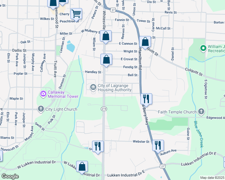 map of restaurants, bars, coffee shops, grocery stores, and more near 110 Butler Street in LaGrange