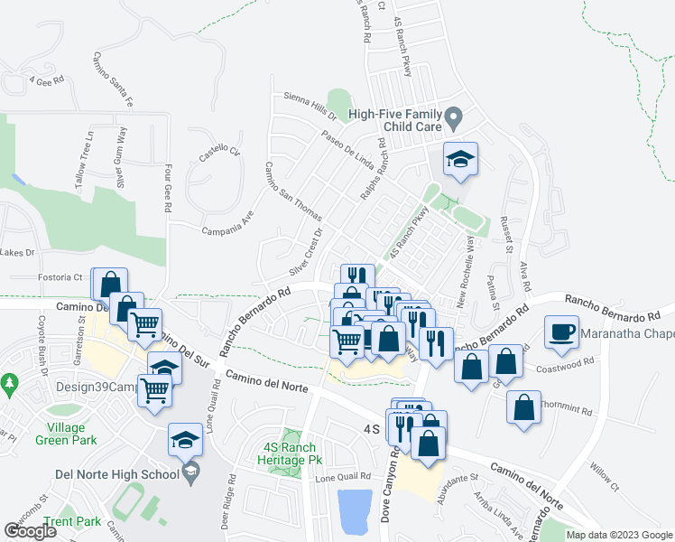 map of restaurants, bars, coffee shops, grocery stores, and more near 128 Laurel Hill Lane in San Diego