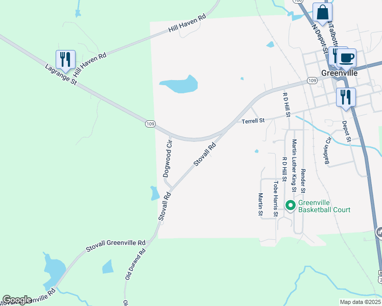 map of restaurants, bars, coffee shops, grocery stores, and more near 180 Stovall Road in Greenville