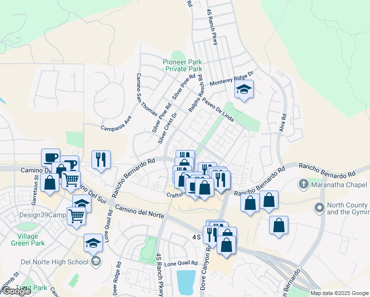 map of restaurants, bars, coffee shops, grocery stores, and more near 128 Laurel Hill Lane in San Diego
