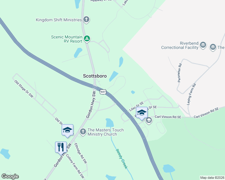 map of restaurants, bars, coffee shops, grocery stores, and more near 101 Twin Lakes Road Southeast in Milledgeville