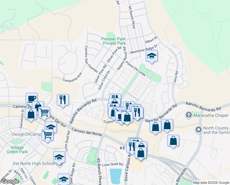 map of restaurants, bars, coffee shops, grocery stores, and more near 128 Laurel Hill Lane in San Diego