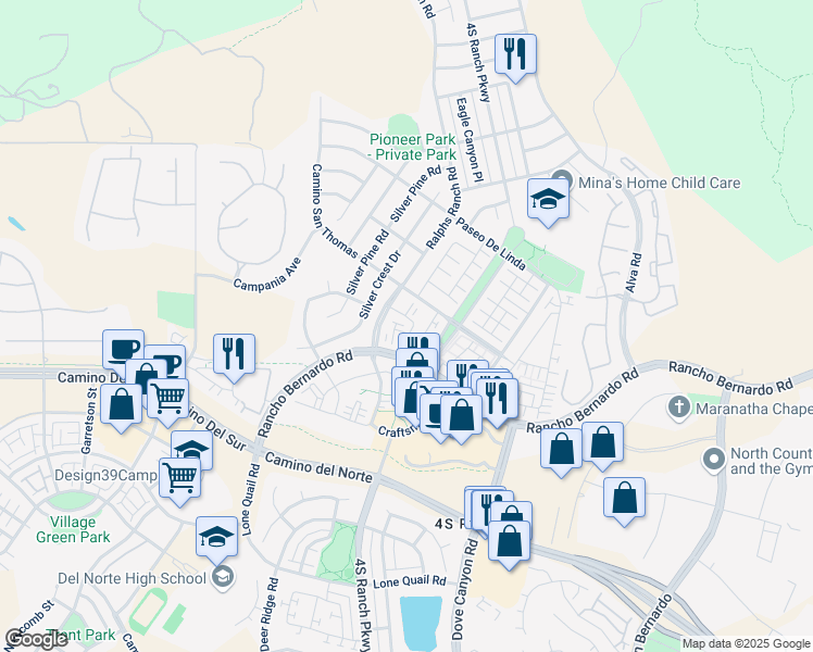 map of restaurants, bars, coffee shops, grocery stores, and more near 22 Bixby Street in San Diego