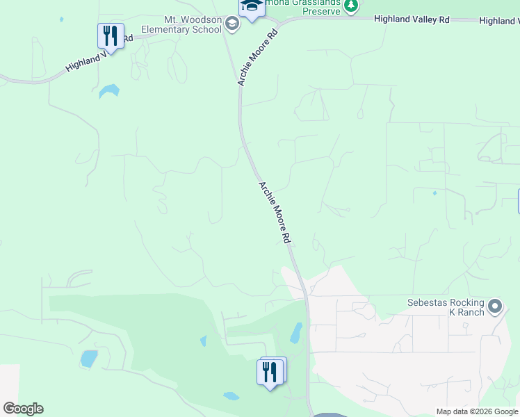 map of restaurants, bars, coffee shops, grocery stores, and more near 16996 Archie Moore Ring in Ramona