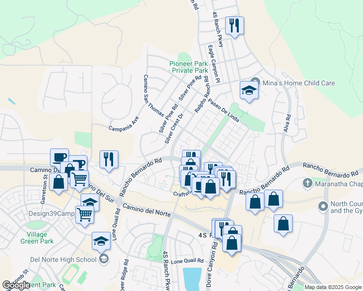 map of restaurants, bars, coffee shops, grocery stores, and more near 22 Bixby Street in San Diego