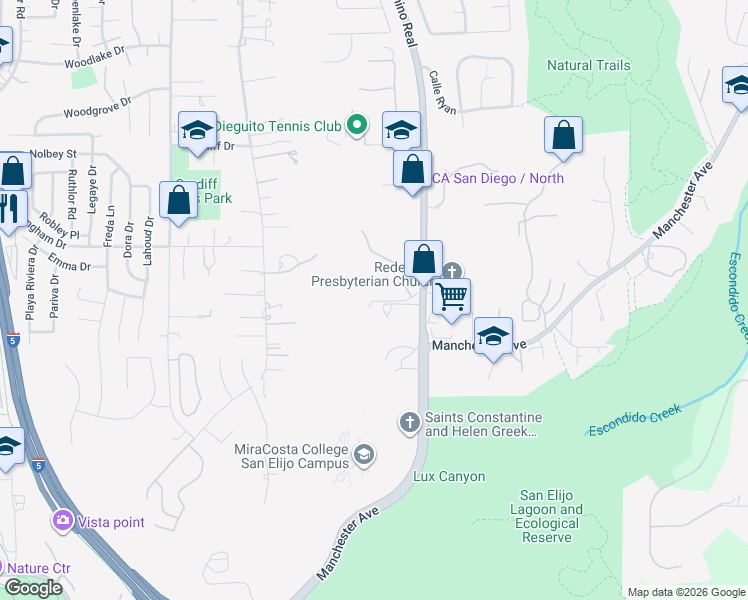 map of restaurants, bars, coffee shops, grocery stores, and more near 1310 El Camino Court in Encinitas