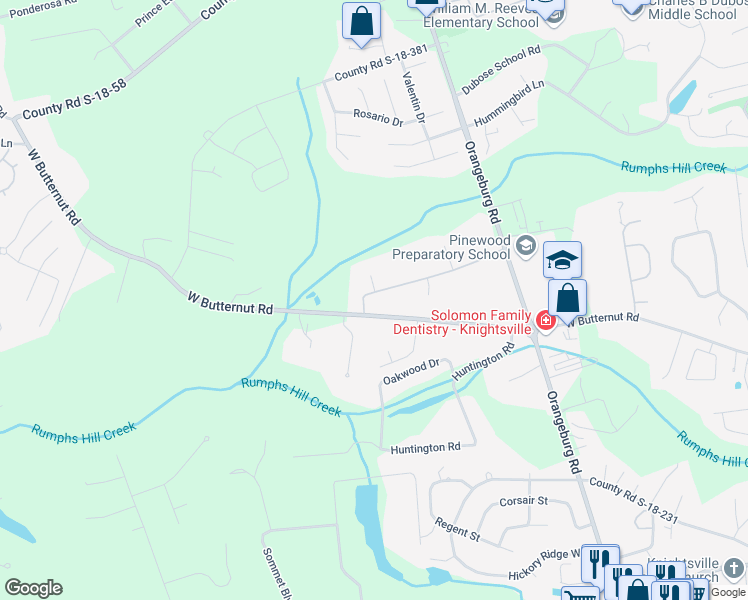 map of restaurants, bars, coffee shops, grocery stores, and more near 199 Columns Road in Summerville