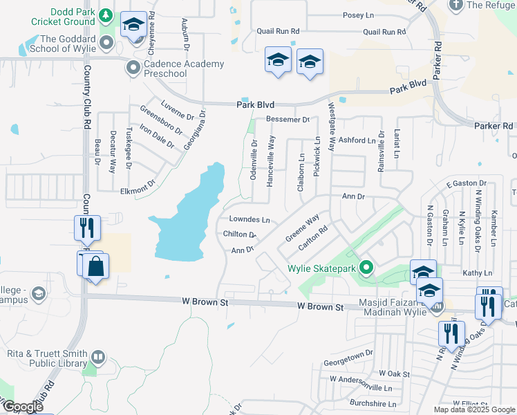 map of restaurants, bars, coffee shops, grocery stores, and more near 907 Sanden Boulevard in Wylie