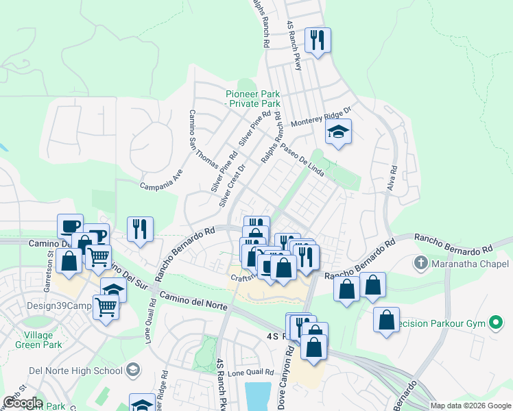 map of restaurants, bars, coffee shops, grocery stores, and more near 22 Bixby Street in San Diego