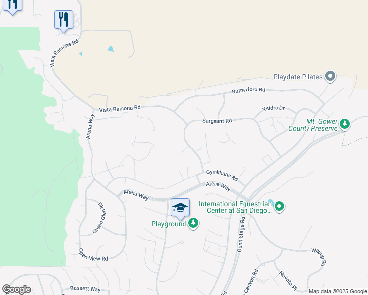 map of restaurants, bars, coffee shops, grocery stores, and more near 24054 Sargeant Road in Ramona