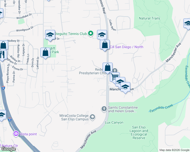 map of restaurants, bars, coffee shops, grocery stores, and more near 1310 El Camino Court in Encinitas