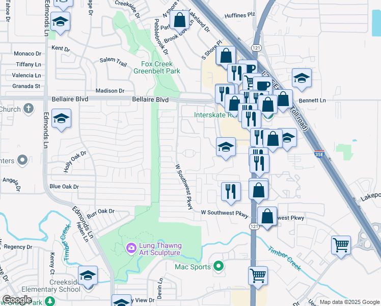 map of restaurants, bars, coffee shops, grocery stores, and more near in Lewisville