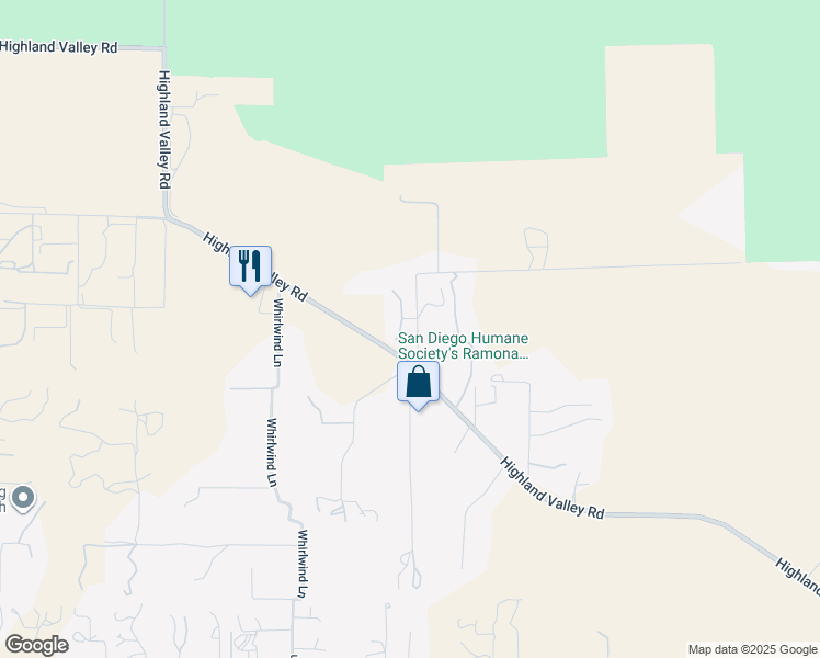 map of restaurants, bars, coffee shops, grocery stores, and more near 17207 Voorhes Lane in Ramona