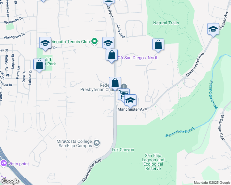 map of restaurants, bars, coffee shops, grocery stores, and more near 1910 South El Camino Real in Encinitas