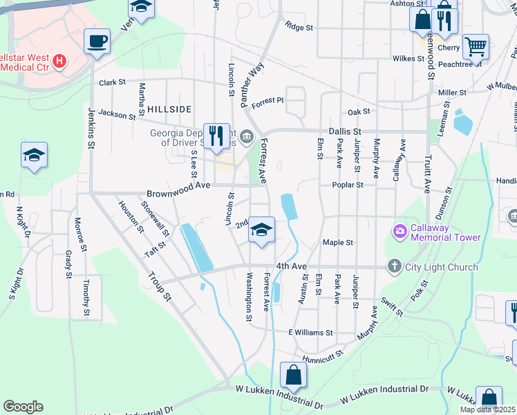 map of restaurants, bars, coffee shops, grocery stores, and more near 1105 1st Avenue in LaGrange