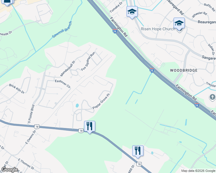 map of restaurants, bars, coffee shops, grocery stores, and more near 1106 Poplar Grove Place in Summerville