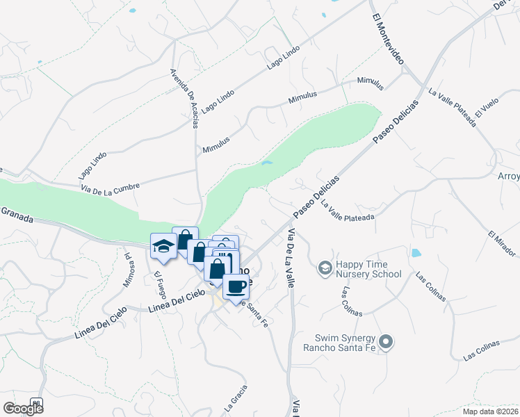 map of restaurants, bars, coffee shops, grocery stores, and more near 6190 La Fremontia in Rancho Santa Fe