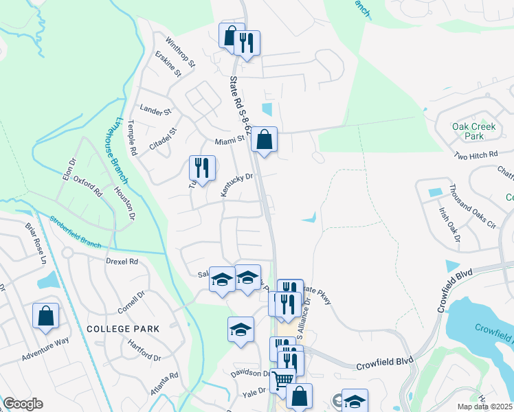map of restaurants, bars, coffee shops, grocery stores, and more near 127 University Drive in Ladson