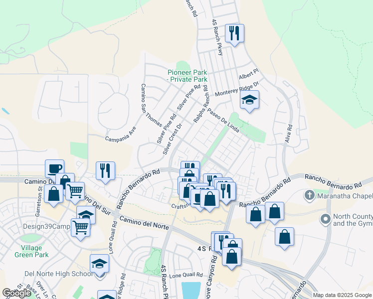 map of restaurants, bars, coffee shops, grocery stores, and more near 22 Bixby Street in San Diego