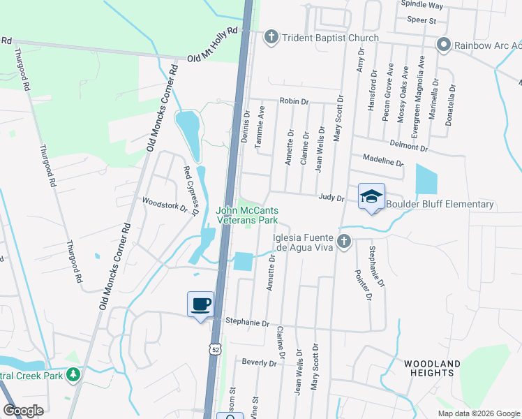 map of restaurants, bars, coffee shops, grocery stores, and more near 355 Anita Drive in Goose Creek