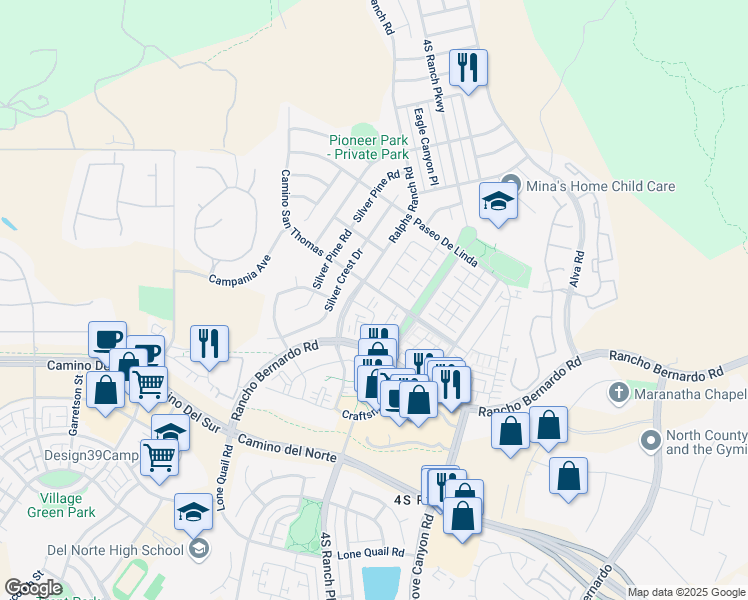 map of restaurants, bars, coffee shops, grocery stores, and more near 22 Bixby Street in San Diego