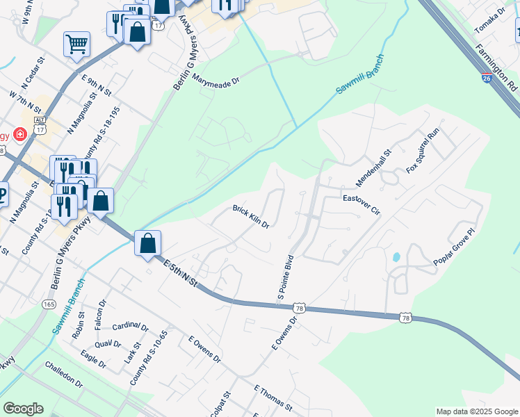 map of restaurants, bars, coffee shops, grocery stores, and more near 403 Branch Creek Trail in Summerville
