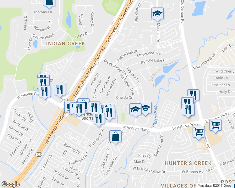 map of restaurants, bars, coffee shops, grocery stores, and more near 4116 Choctaw Dr in Carrollton