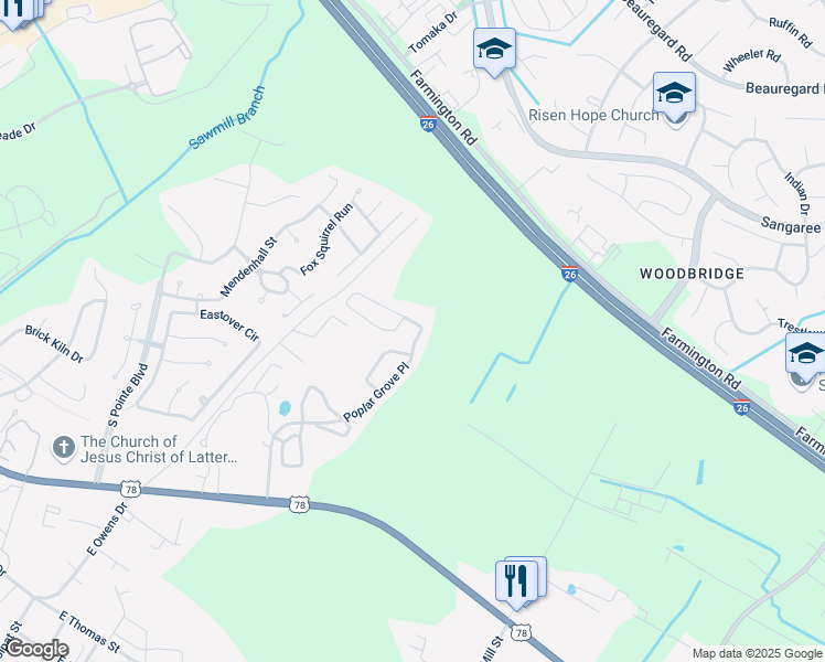 map of restaurants, bars, coffee shops, grocery stores, and more near 1106 Poplar Grove Place in Summerville