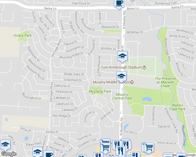 map of restaurants, bars, coffee shops, grocery stores, and more near 613 Summerfield Drive in Murphy