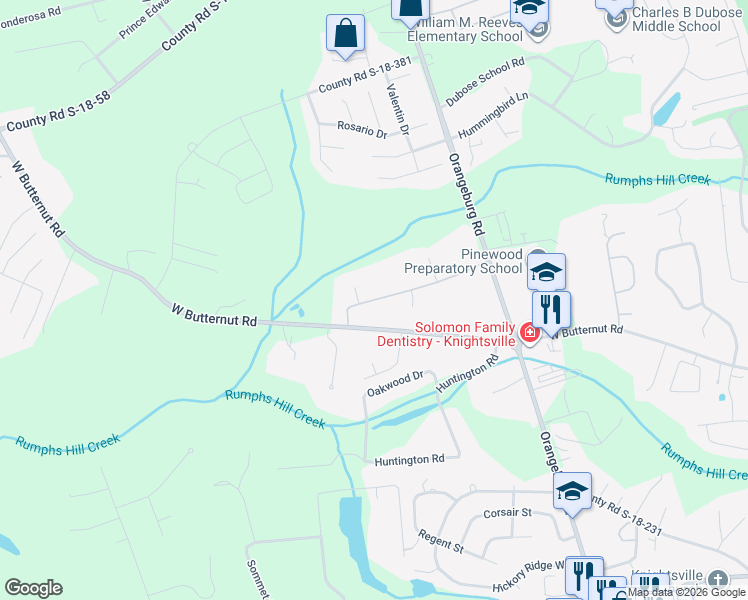 map of restaurants, bars, coffee shops, grocery stores, and more near 180 Columns Road in Summerville