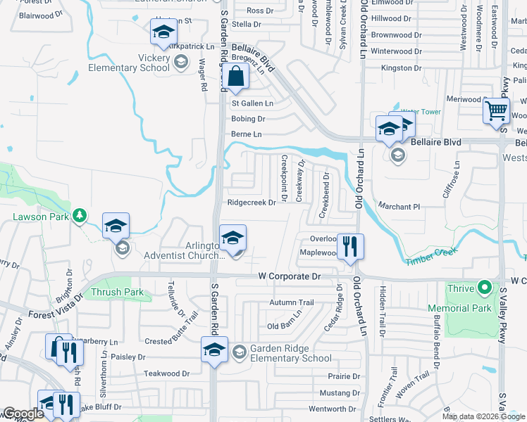 map of restaurants, bars, coffee shops, grocery stores, and more near 1431 Bart Lane in Lewisville