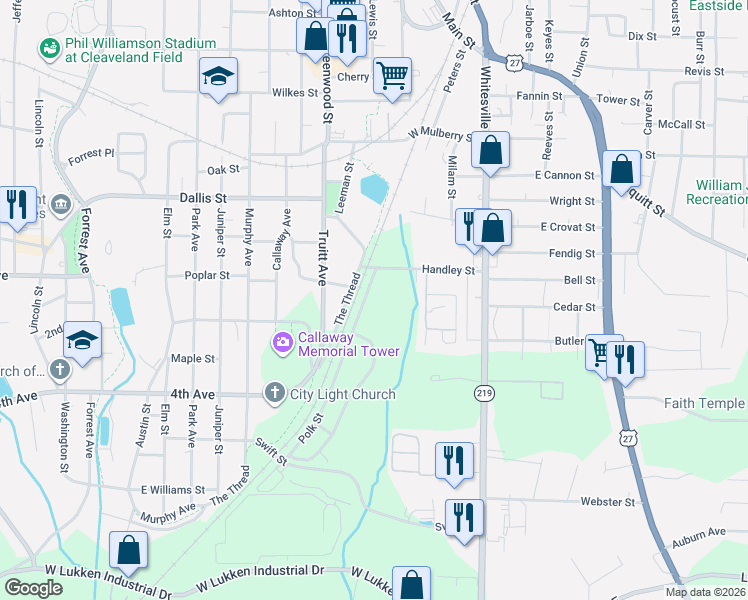 map of restaurants, bars, coffee shops, grocery stores, and more near 1055 Polk Street in LaGrange