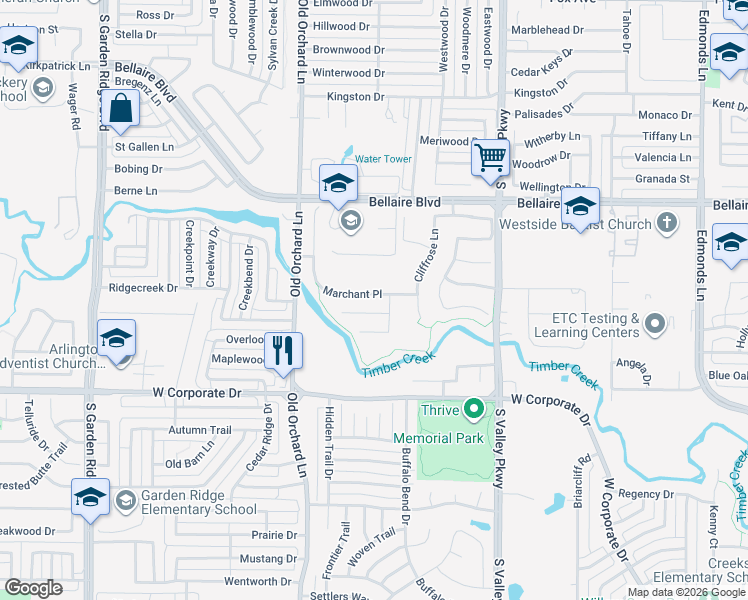 map of restaurants, bars, coffee shops, grocery stores, and more near 1212 Marchant Place in Lewisville