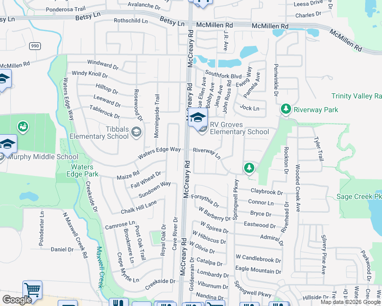map of restaurants, bars, coffee shops, grocery stores, and more near 909 Appalachian Drive in Wylie
