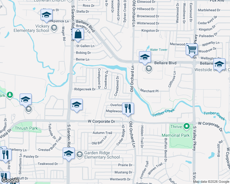 map of restaurants, bars, coffee shops, grocery stores, and more near 1736 Creekbend Drive in Lewisville