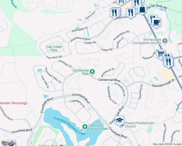 map of restaurants, bars, coffee shops, grocery stores, and more near 106 Adthan Circle in Goose Creek