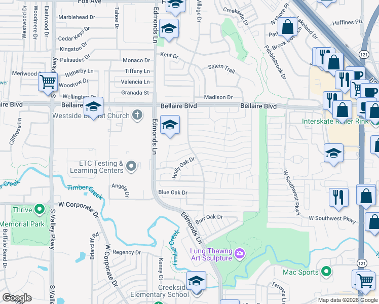 map of restaurants, bars, coffee shops, grocery stores, and more near 810 Mockingbird Circle in Lewisville