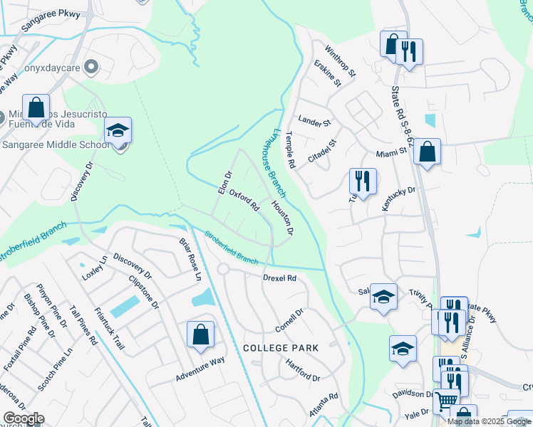 map of restaurants, bars, coffee shops, grocery stores, and more near 616 Oxford Road in Ladson