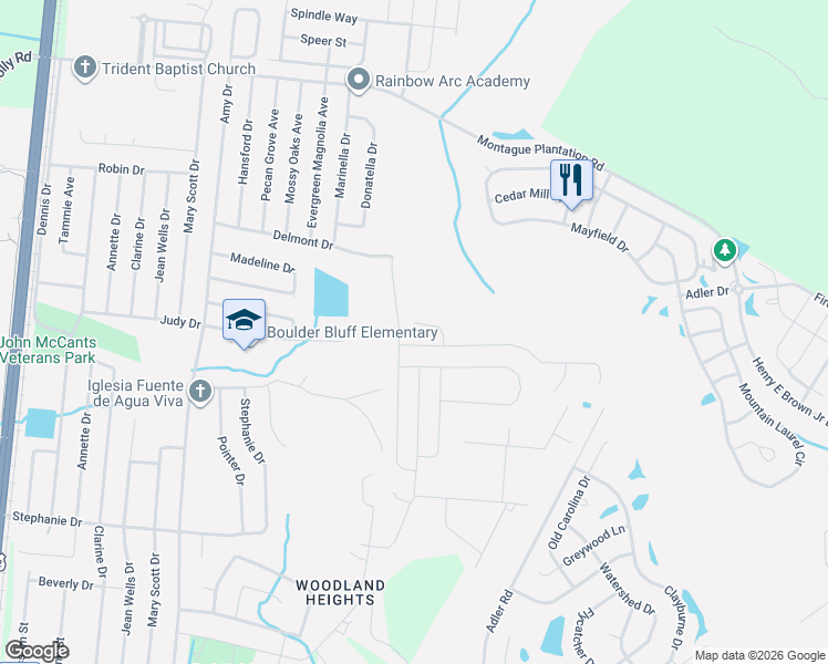 map of restaurants, bars, coffee shops, grocery stores, and more near 200 Urbano Lane in Goose Creek