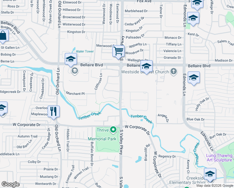 map of restaurants, bars, coffee shops, grocery stores, and more near 1109 Shadowridge Circle in Lewisville