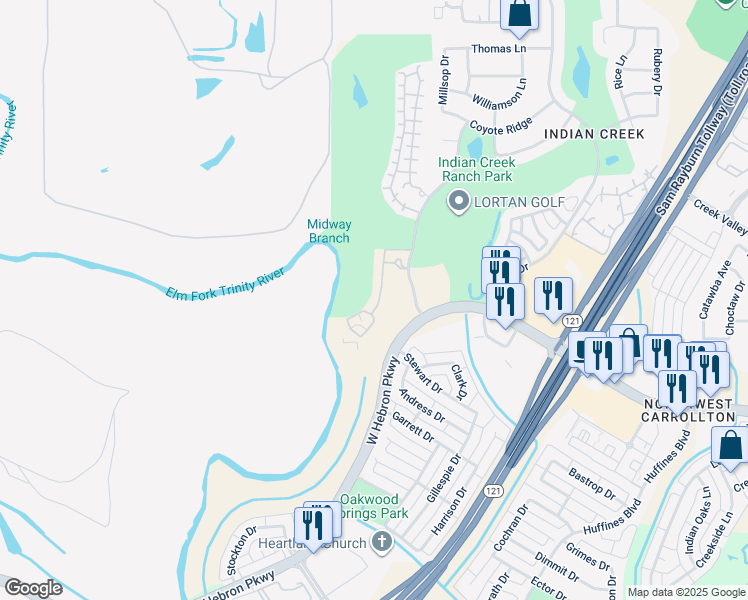 map of restaurants, bars, coffee shops, grocery stores, and more near 4229 Hunt Drive in Carrollton