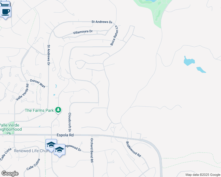 map of restaurants, bars, coffee shops, grocery stores, and more near 17065 Butterfield Trail in Poway