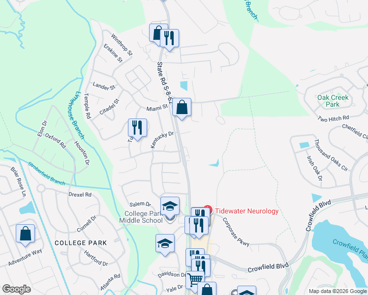 map of restaurants, bars, coffee shops, grocery stores, and more near 127 University Drive in Ladson