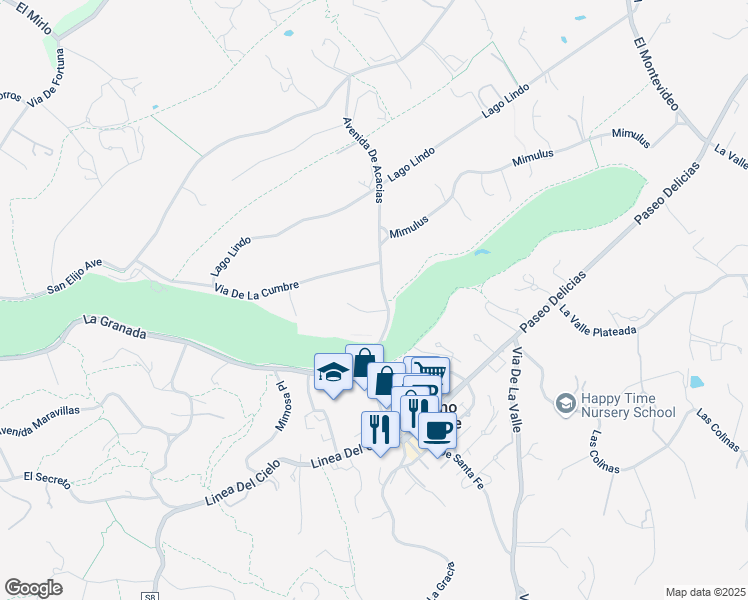 map of restaurants, bars, coffee shops, grocery stores, and more near 17202 Avenida De Acacias in Rancho Santa Fe