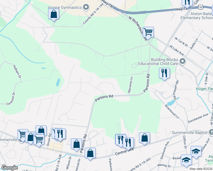 map of restaurants, bars, coffee shops, grocery stores, and more near 1005 Mount McKinley Drive in Summerville