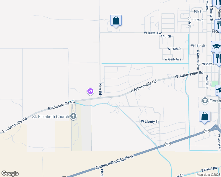 map of restaurants, bars, coffee shops, grocery stores, and more near 15359 East Adamsville Road in Florence
