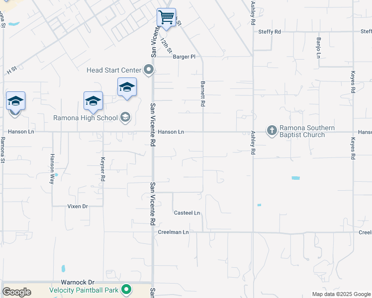 map of restaurants, bars, coffee shops, grocery stores, and more near 1465 Barnett Road in Ramona