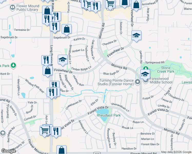 map of restaurants, bars, coffee shops, grocery stores, and more near 2724 Lakehollow Lane in Flower Mound
