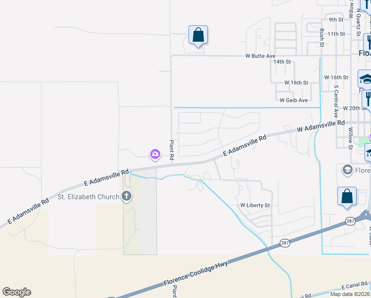 map of restaurants, bars, coffee shops, grocery stores, and more near 15359 East Adamsville Road in Florence