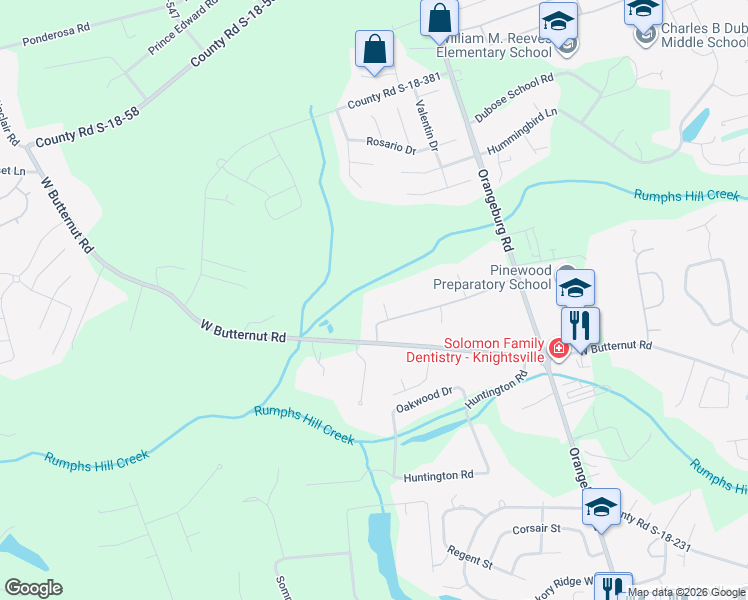 map of restaurants, bars, coffee shops, grocery stores, and more near 180 Columns Road in Summerville